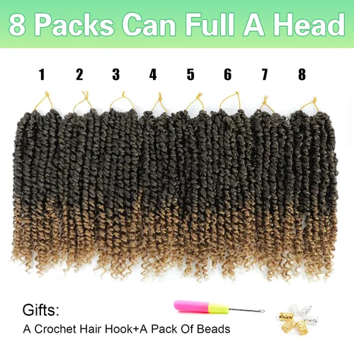 Miniatura 3 de Pelo de ganchillo Passion Twist de 10 pulgadas, 8 paquetes de cabello de ganchillo corto pretrenzado para mujeres negras, cabello rizado de T27.
