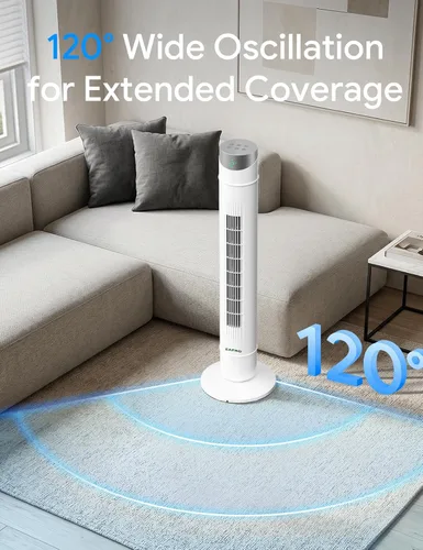 Miniatura 6 de ZAFRO Ventilador de torre inteligente para dormitorio, ventilador de torre oscilante de 120°, 28 pies/s de alta velocidad, 12 velocidades, 4 modos