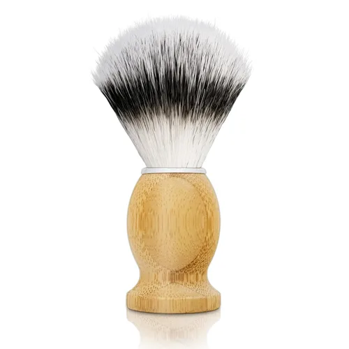 KIKC Cepillo de afeitar hecho a mano para veganos, cerdas de pelo sintético para afeitado húmedo, mango de bambú cómodo, el mejor regalo para hombre