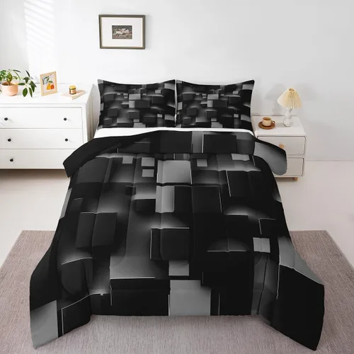 Miniatura 35 de Feelyou Juego de edredón de nido de abeja, edredón hexagonal rojo degradado para niños, niñas, adolescentes, juego de ropa de cama geométrico, Multi