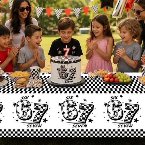 Miniatura 5 de 3 Pcs 6 7 Birthday Party Decorations 67 Disposable Plastic Tablecloth, Black White Retro Psychedelic Themed Disposable Table Cover for Birthday