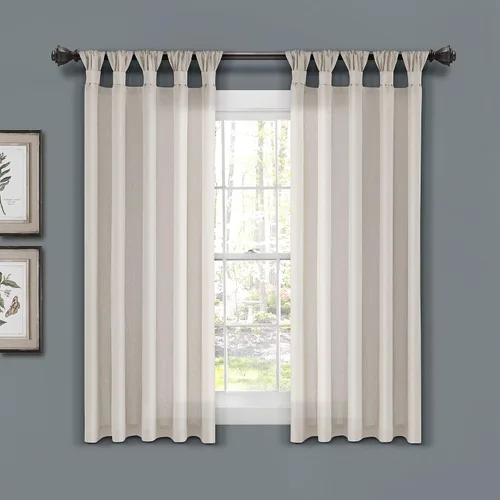 Miniatura 15 de Lush Decor Par de cortinas de ventana con solapas anudadas de yute, 45" x 84", azul