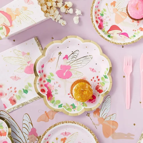Miniatura 2 de Sparkle and Bash Platos de hadas – Papel de 9 pulgadas, floral, paquete de 48 – Platos temáticos de hadas, platos de cena y postre para niñas