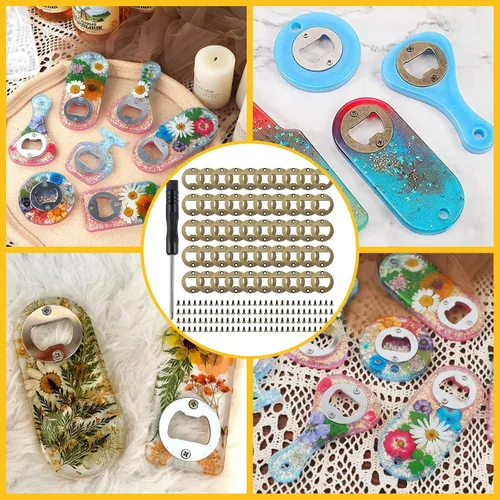 Miniatura 6 de Juego de 50 insertos para abridor de botellas de bricolaje, kits de inserción de metal de acero inoxidable, acabado de resina de bronce, abridor