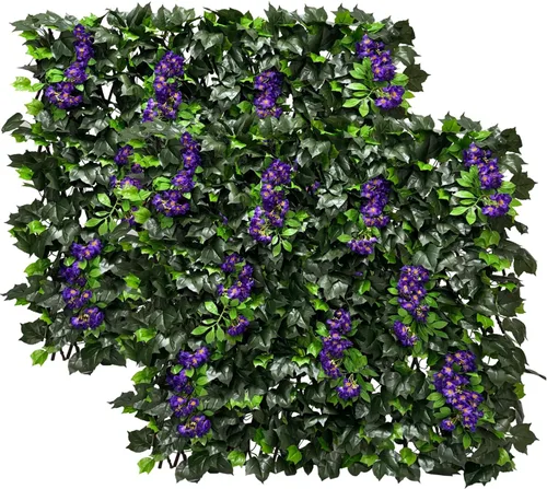 Miniatura 23 de Valla de hiedra sintética expandible, pantalla de privacidad, seto artificial elástico de una cara para balcón, patio, jardín (1 unidad, uva)
