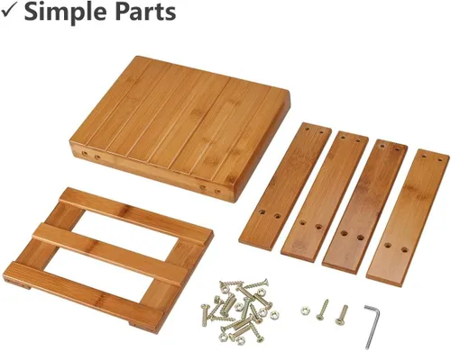 Miniatura 4 de ASelected Taburete de banco de bambú, taburete de madera de 10 pulgadas para dormitorio, cocina, vestíbulo, vestíbulo, entrada, banco pequeño