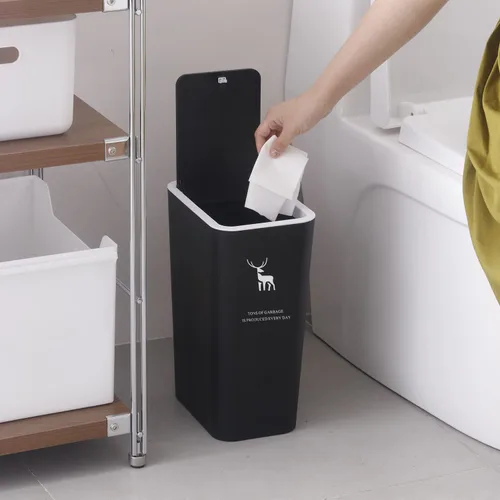 Miniatura 6 de Sooyee Paquete de 3 basureros de baño con tapa de 10 litros/2.6 galones, delgado con tapa desplegable, cesta de basura para baño, tocador, Negro