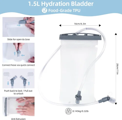Miniatura 4 de Mochila de hidratación para mujeres y hombres, chaleco ligero para correr con bolsa de agua de 1.5 L, mochila de agua transpirable para senderismo