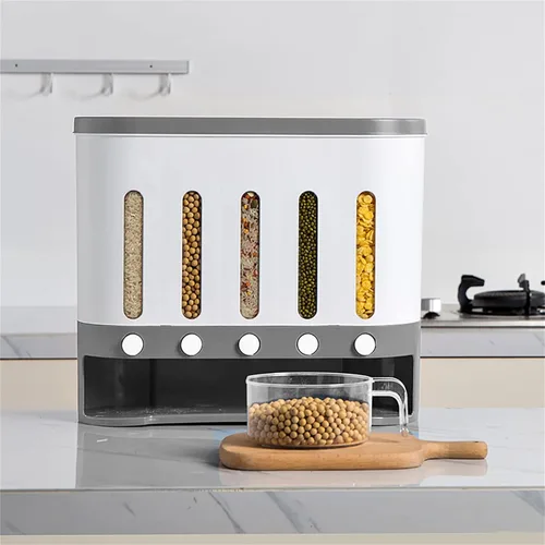 Miniatura 7 de Dispensador de alimentos secos,Dispensador de frijoles de rejilla montado en la pared 5,Dispensador de arroz 19.8 libras Almacenamiento de cocina