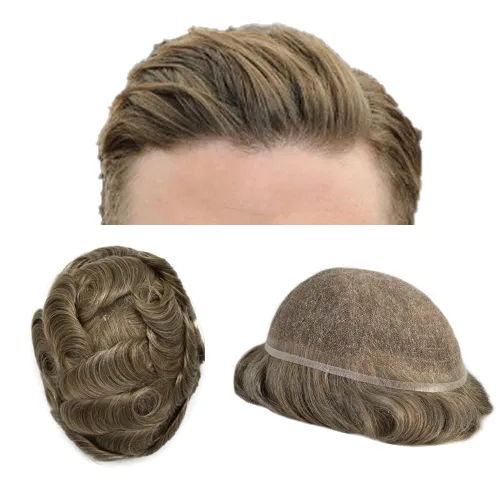 Miniatura 15 de PUNRU HAIR Completo Swiss Lace Toupee para hombres Sistema de cabello humano real Sistema de reemplazo de cabello humano para hombre Toupee