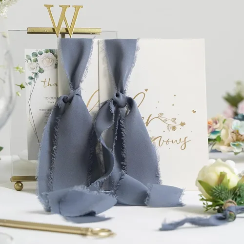 Miniatura 5 de MEEDEE Cinta de gasa azul oscuro de 2 pulgadas, cinta deshilachada de gasa azul polvoriento para manualidades, cintas de gasa de seda para envolver