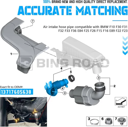 Miniatura 2 de Manguera de tubo de entrada de aire 13717605638 compatible con BMW 320i 328i 428i 528i 528i X1 X3 X4 X5 X6 Z4 2012-2017