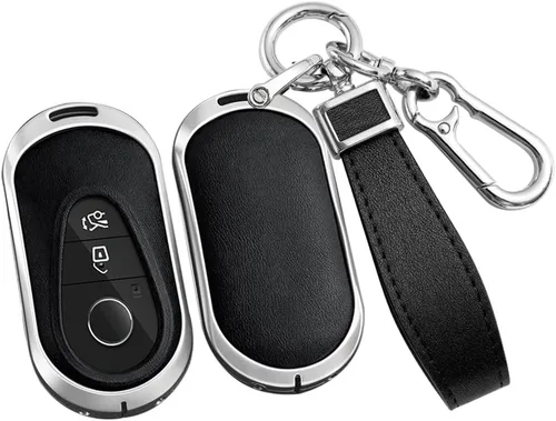 ontto Llavero de cuero compatible con Mercedes-Benz 2020 en adelante, llavero de metal para Benz Clase S, Clase G, Clase E, color negro