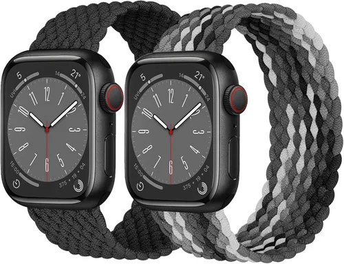 Miniatura 12 de Paquete de 2 correas trenzadas Solo Loop para Apple Watch de 1.575 pulgadas, 1.614 pulgadas, 1.654 pulgadas, 1.732 pulgadas, 1.772 pulgadas, 1.732
