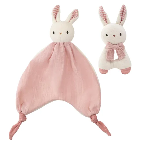 Juguetes de peluche de algodón orgánico para bebé, tela de peluche y anillo de agarre de mano, sonajeros, juego de juguetes de peluche para recién
