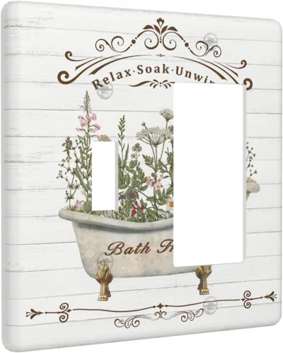 Miniatura 33 de Placa Cubierta de Interruptor de Luz de Palanca Individual con Diseño de Flor Botánica en Tablero de Madera Rústico Estilo Granja - Placa de Pared