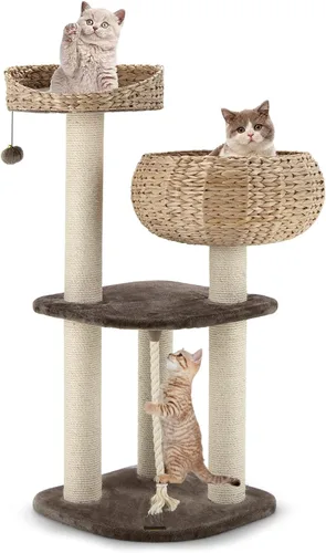 Miniatura 11 de PETSITE Árbol para gatos moderno de 28 pulgadas, poste rascador de sisal de sisal de torre para gatos, hecho a mano y percha superior, bola colgante