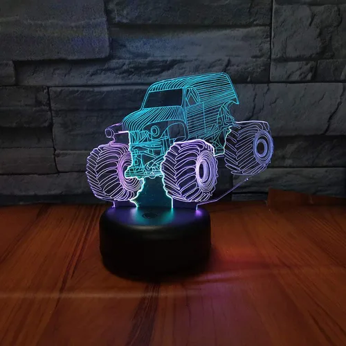 Miniatura 7 de Monster Jam Truck Lámpara LED de Ilusión 3D de Color Mixto Luz Nocturna de Carro Regalo de Cumpleaños Regalo de Festival para Niño Pequeño Bebé Niño