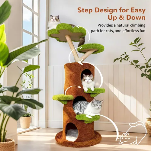 Miniatura 8 de Torre moderna para gatos: árbol para gatos grandes de 58 pulgadas de alto con varios condominios – Casa de árbol de madera para interiores