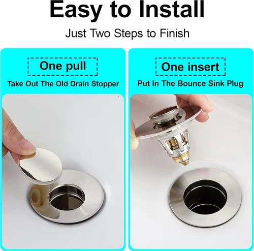 Miniatura 5 de Tapón Universal para Lavabo de Baño - Filtro de Drenaje de Lavabo con Rebote, Tapón de Drenaje Emergente de Níquel Cepillado, Tapón de Fregadero