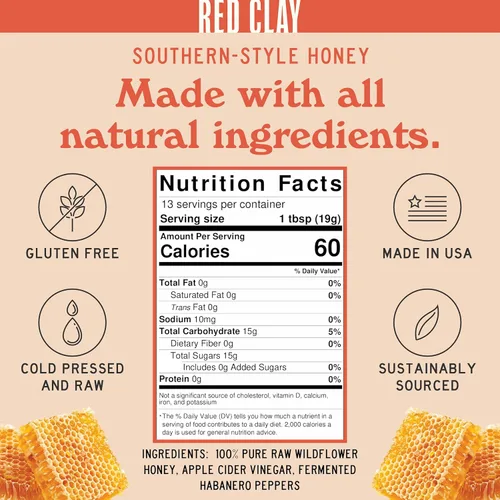 Miniatura 2 de Red Clay Hot Honey - Sin gluten - Miel picante paleo - Miel picante 100% pura y cruda - Miel infundida con pimientos habaneros - Dulce con un toque