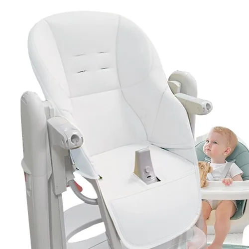 Miniatura 9 de LAFANDE Fundas para silla alta para bebé, cojín para silla de comedor de bebé, funda de piel sintética con acolchado para silla de comedor Peg Blanco