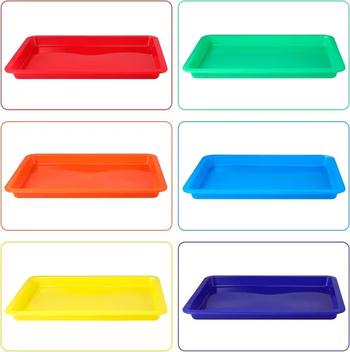 Miniatura 2 de Zonon 12 Pcs Plastic Art Trays 13.4 x 9.8 x 1 Inch Back to School Supplies Colorful Art Trays Stackable Activity Tray Office Storage Container for