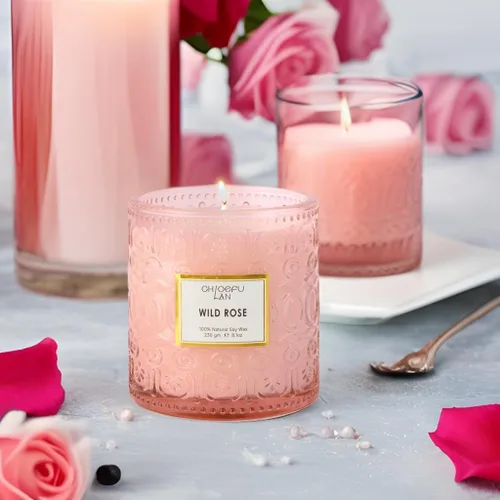 Miniatura 4 de Vela de Rosa Silvestre, Velas de Regalo para el Día de la Madre para Mujeres, Vela de Lujo en Frasco para Aromatizar el Hogar, Cera de Soja Natural