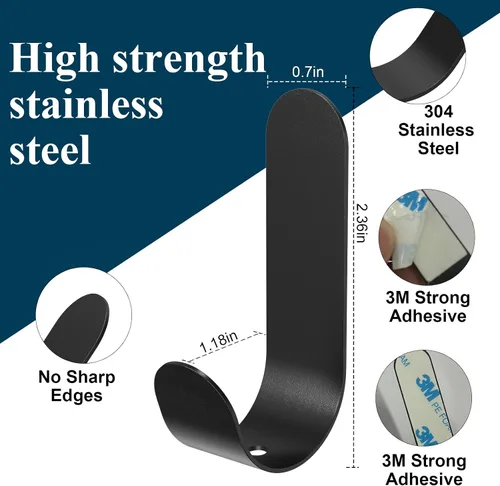Miniatura 3 de ATDOALL Ganchos adhesivos para toallas, 20 ganchos de pared autoadhesivos de acero inoxidable, gancho de ducha negro resistente, impermeable, a