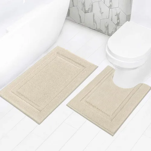Miniatura 30 de SHACOS Juego de alfombras pequeñas de baño de 2 piezas con tapetes de baño en forma de U, tapetes de inodoro de 16x24 + 20x24 pulgadas, tapetes