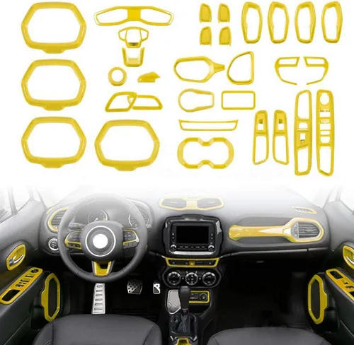 Miniatura 6 de Juego de 31 piezas de decoración interior de automóvil, accesorios de decoración para Jeep Renegade 2015-2018 (negro)