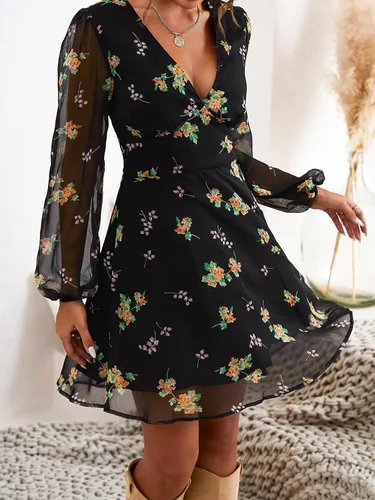 Miniatura 2 de CUPSHE Women's Mini Dress Casual Floral Chiffon Flowy Dresses Long Sleeve Dress for Women