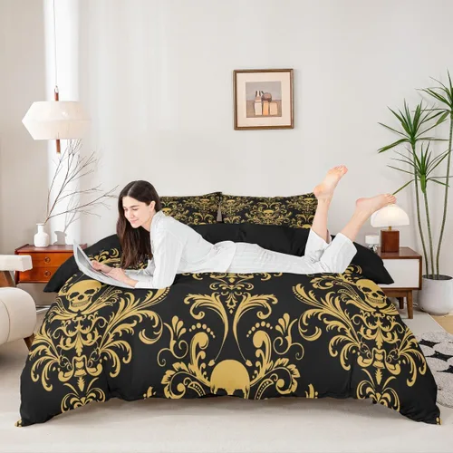 Miniatura 5 de Erosebridal Juego de ropa de cama gótica de damasco para adultos, funda de edredón victoriana antigua, tamaño individual, funda de edredón gótica
