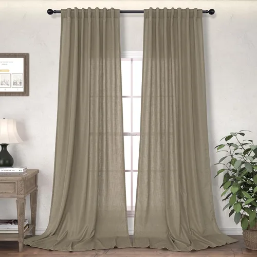 Miniatura 40 de Cortinas Largas de Lino de Lino 108 Pulgadas de Longitud para Sala de Estar 2 Paneles Bolsillo de Pestaña Trasera Cortinas Grandes para Ventana Saco