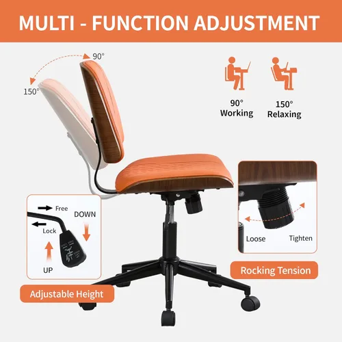 Miniatura 4 de VipDesk Silla pequeña de oficina en casa, silla de escritorio sin brazos con respaldo medio con giro de 360° y ruedas, silla de computadora moderna