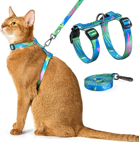 Miniatura 15 de Juego de arnés y correa para gatos - Arnés ajustable a prueba de escape, cómodo, suave y ligero, uso seguro y fácil, arnés para gatitos para caminar