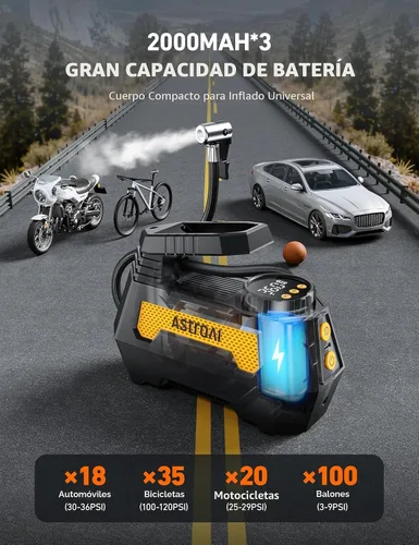 Miniatura 6 de AstroAI - Inflador de neumáticos - Compresor de aire portátil para neumáticos de auto - Bomba automática de 12 V CC con manómetro digital, 100 PSI