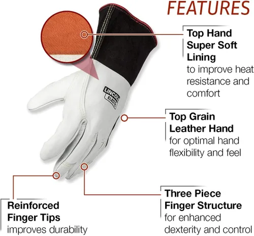 Miniatura 2 de Lincoln Electric Guantes de soldadura TIG Premium Cuero de grano superior Alta destreza Talla grande K2983-L, Blanco