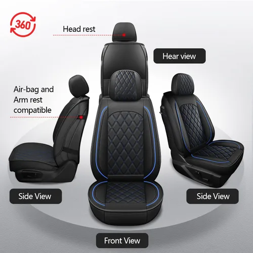 Miniatura 5 de MIROZO Juego completo de fundas de asiento F150, fundas impermeables de cuero para asiento de automóvil, fundas de cojín para automóviles Pick-up