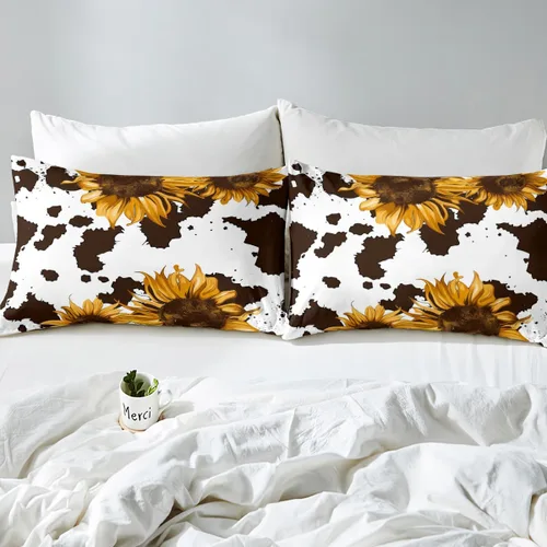 Miniatura 5 de Funda de edredón con estampado de vaca marrón para niñas y niños, funda de edredón de piel de vaca de las tierras altas, juego de ropa de cama
