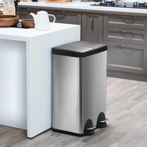 Miniatura 7 de Home Zone Living Bote de basura de cocina de 16 galones con compartimentos dobles para basura y reciclaje, tapas de cierre suave, pedales y forros