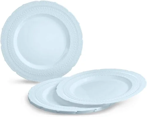 Miniatura 11 de Paquete de 240 platos, platos desechables de plástico extra pesados para fiesta de boda vintage (plato llano de 11 pulgadas, blanco castillo)