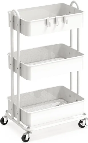 Simple Houseware Carro de metal resistente de 3 niveles, multiusos, color Blanco