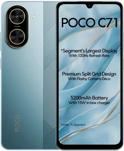 Poco C71 4G LTE (para Tmobile Mint Tello & Global) (128 GB + 4 GB) 32MP Cámara dual 6.88 pulgadas 120Hz Octa Core desbloqueado modelo 25028PC03G
