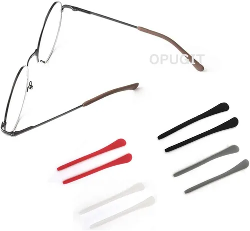 Miniatura 7 de 8 pares de puntas de punta de lentes para orejas, tubos antideslizantes, puntas de repuesto de silicona para patas de metal fino, 4 negro/4 blanco