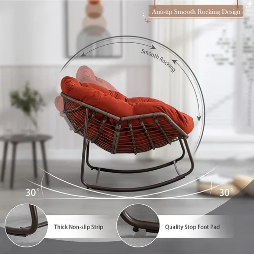 Miniatura 3 de Mecedora de gran tamaño para interiores, cómoda silla mecedora de pana con cojín grueso y marco, silla mecedora grande de mimbre para sala de estar
