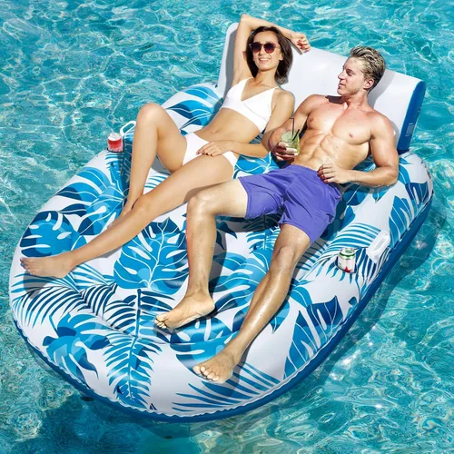 Miniatura 8 de JCLEAL Flotadores de piscina para adultos de 1-2-3 personas, tumbona inflable extra grande, silla reclinable reclinable con respaldo, reposapiés