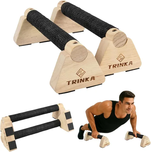 Miniatura 8 de Barras de levantamiento de paraletas de madera, 2 barras de calistenia de madera con base antideslizante, asas de flexión para gimnasio en el piso