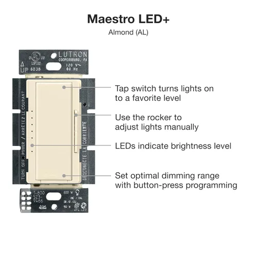 Miniatura 10 de Lutron Maestro LED+ Interruptor regulador de intensidad para bombillas LED regulables, halógenas e incandescentes, 150W/150W/unipolar