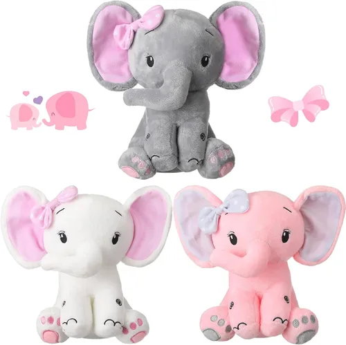 Zomiboo 3 piezas de elefante de peluche de 8 pulgadas, elefante de peluche, regalo para decoración de cama de bebé, niña y niño (estilo lindo)